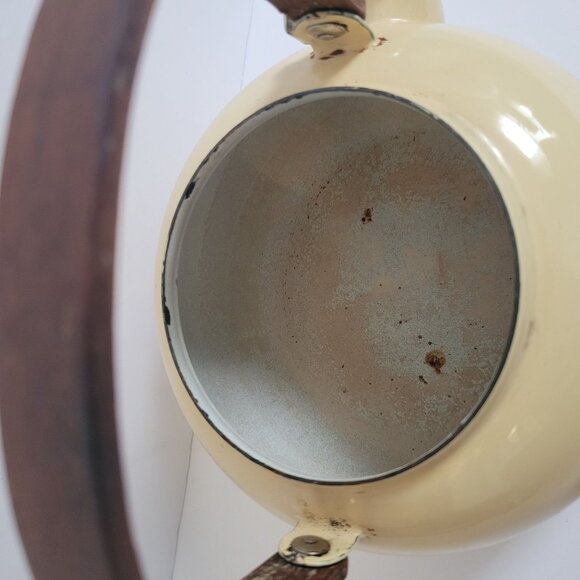 Vintage Enamel & Wood Handled Teapot With Wheat Design - Picture 6 of 9
